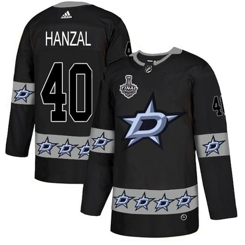 Men Adidas Dallas Stars #40 Martin Hanzal Black Authentic Team Logo Fashion 2020 Stanley Cup Final Stitched NHL Jersey